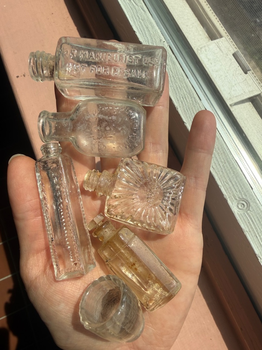Clear Vintage antique Glass Mini Bottle Collection - some embossed